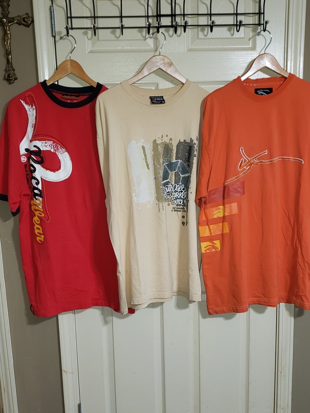 BUNDLE THREE (3) Vintage Casual Men’s Crew Neck Tee - Red, Cream, Orange